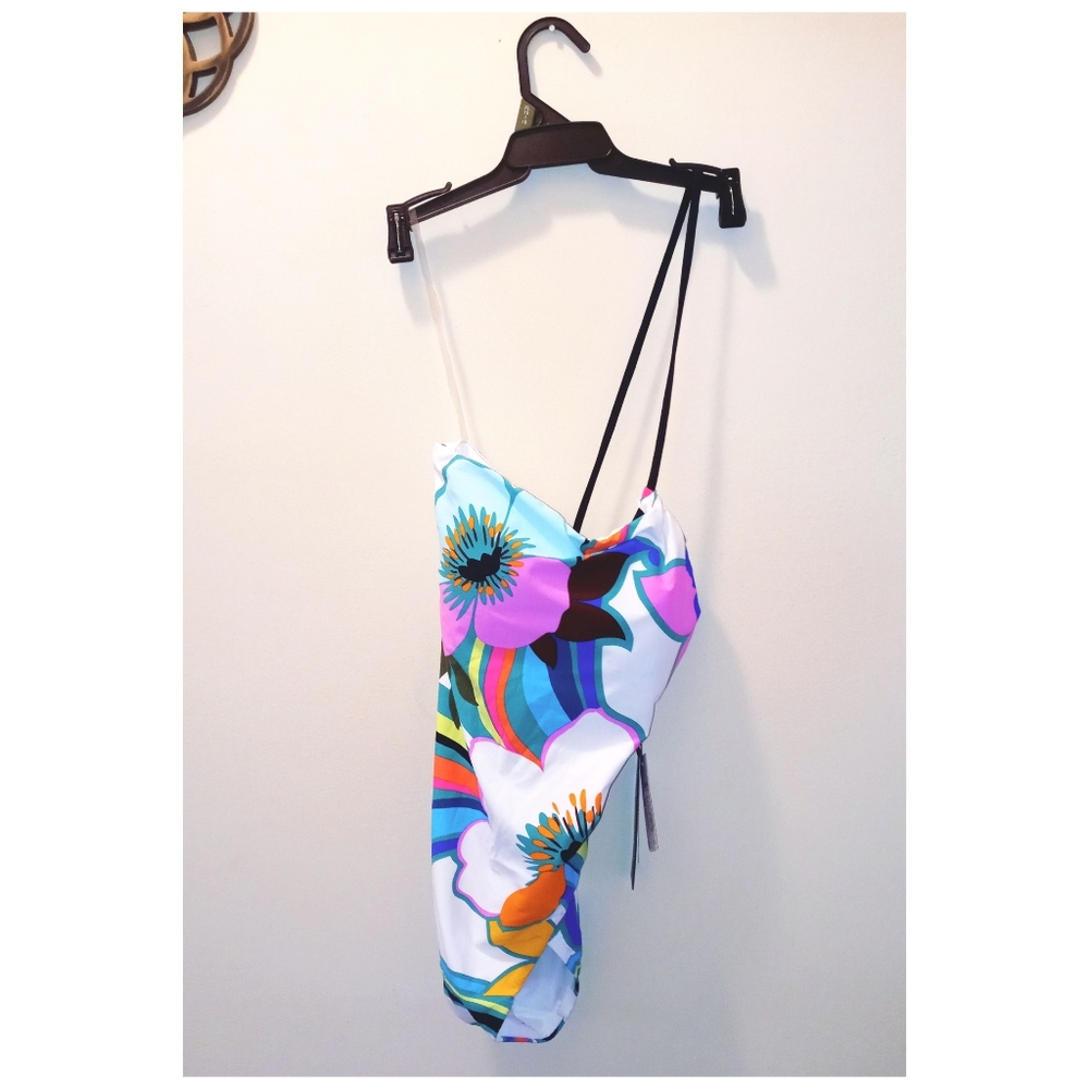 LA BLANCA One Shoulder Multi‎ color Floral One Piece Swimsuit / Swimwear - Picture 3 of 6